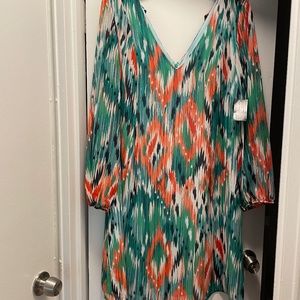 Long sleeve dress. Size L. Green/orange